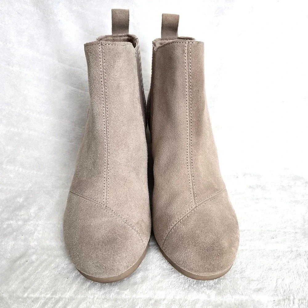 Toms Bailey Women's Wedge Ankle Boots Sz 9 Oatmeal Suede Casual Pull‎ on Botties